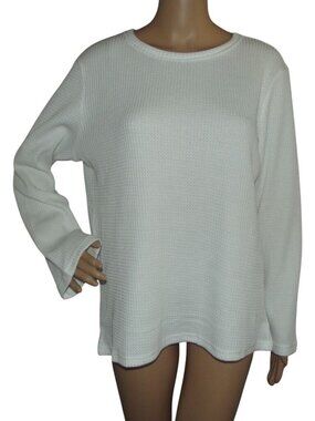 Waffle Knit Shirt Womens Sz Medium White Thermal t-shirt top long sleeve viscose
